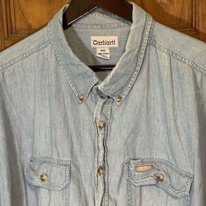 Carhartt Blue Chambray Shirt Men's 4XL Short Sleeve Button Down Heritagecore Dad